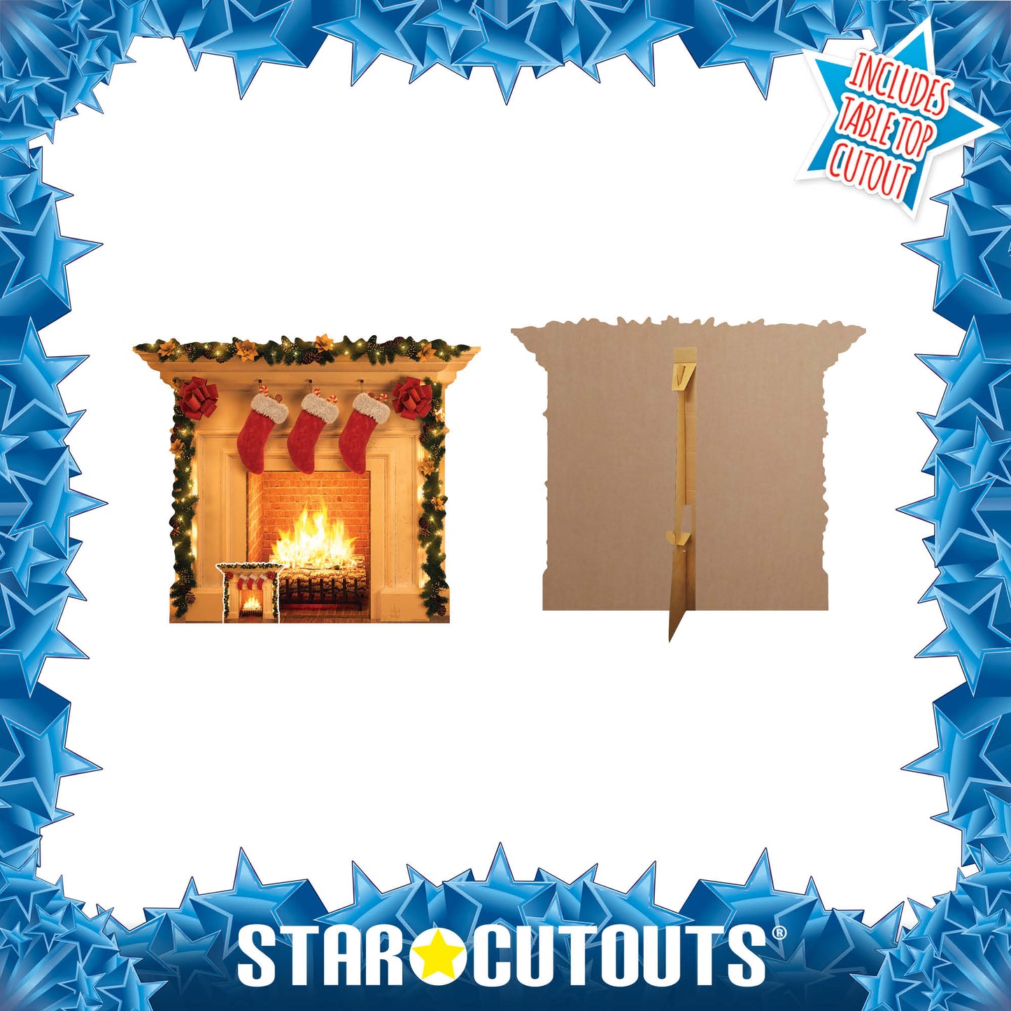 SC1458 Festive 1 dimensional Christmas Fireplace Cardboard Cut Out Height 101cm