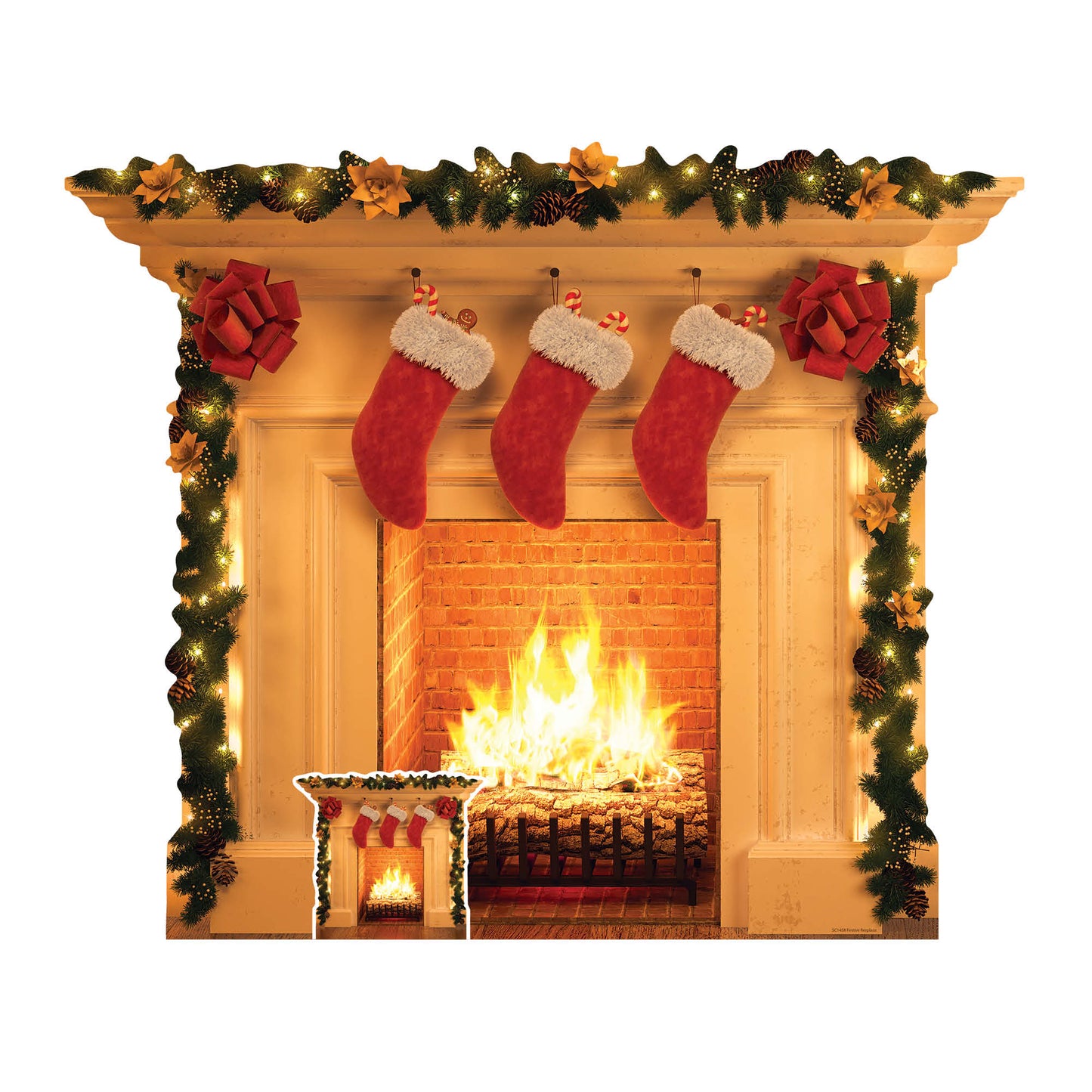 SC1458 Festive 1 dimensional Christmas Fireplace Cardboard Cut Out Height 101cm