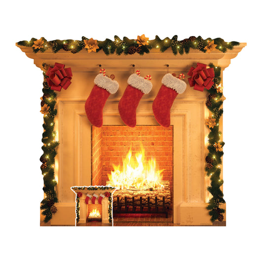 SC1458 Festive 1 dimensional Christmas Fireplace Cardboard Cut Out Height 101cm