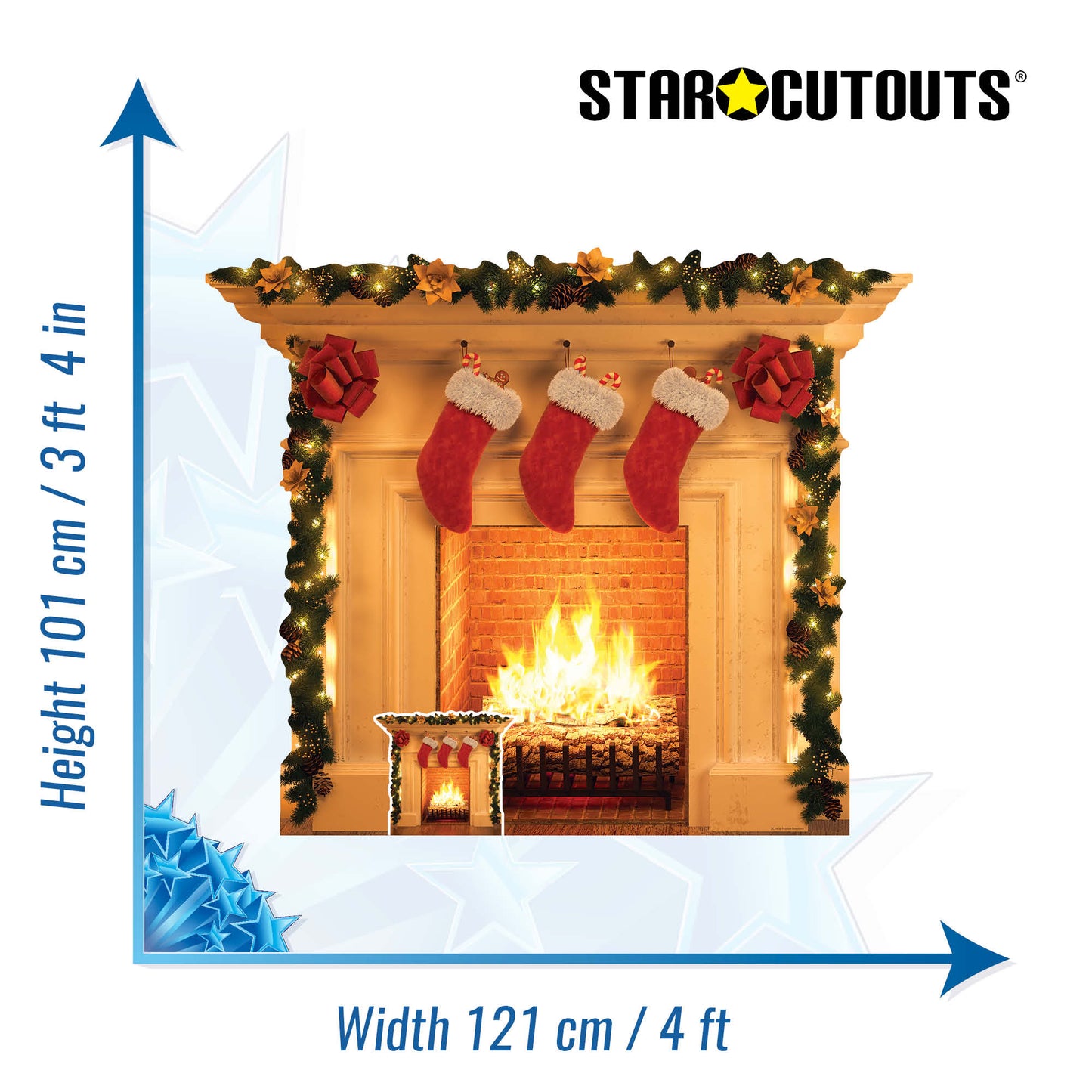 SC1458 Festive 1 dimensional Christmas Fireplace Cardboard Cut Out Height 101cm