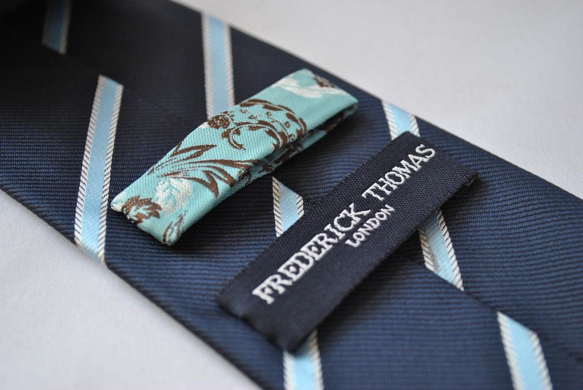 navy blue and light blue ribbon stripe tie