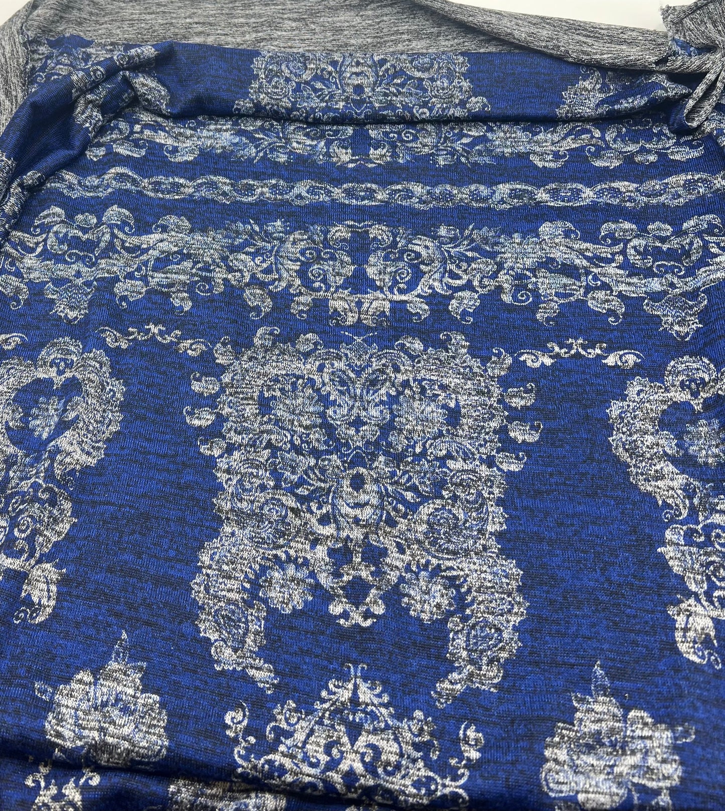 Navy Blue Floral Melange Knit Stretch Fabric