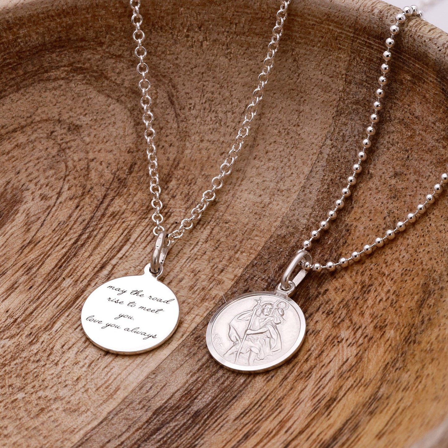 Classic Small St Christopher Necklace Sterling Silver 14mm