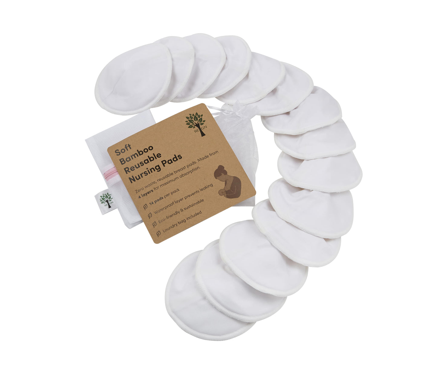 White Bamboo Breast Pads (Medium to XL) - 14 Pack