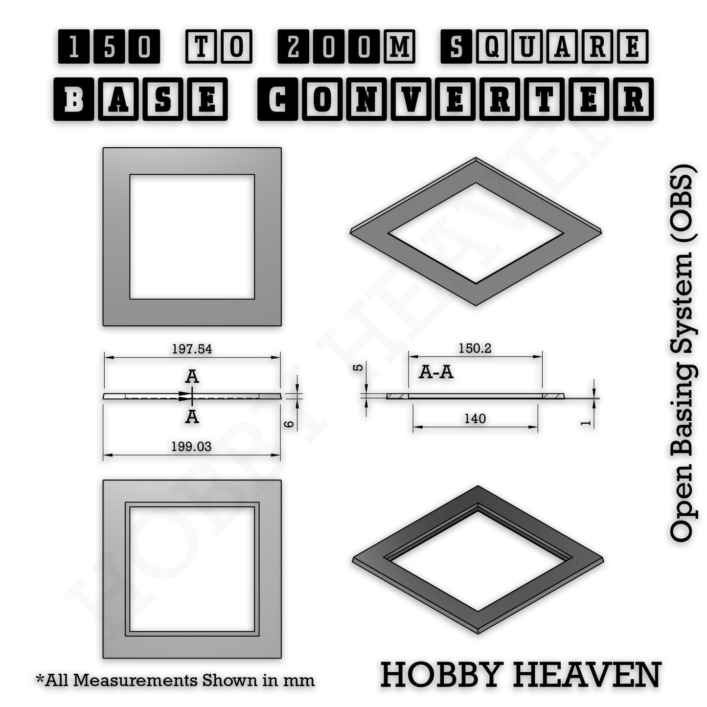 Square to Square Base Converters 3D Print Full Range