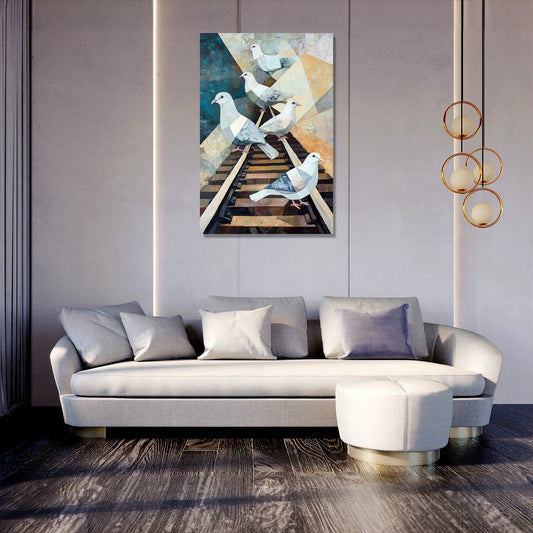 Geometric Doves Railway Canvas
