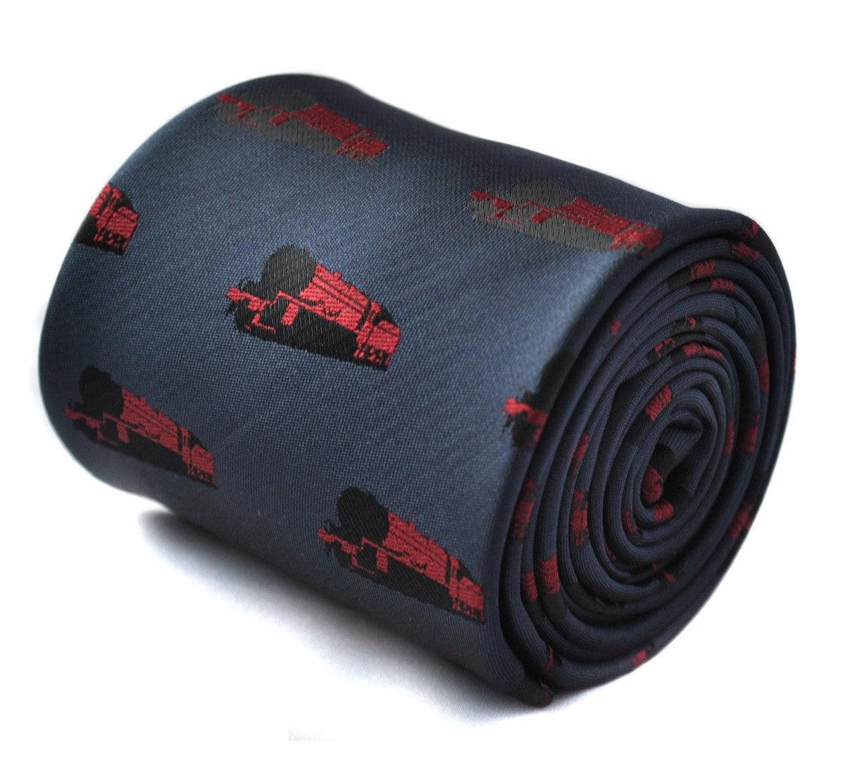 grey/blue tie with train design