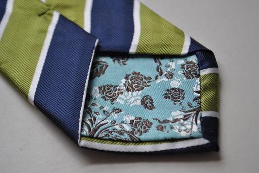 green, white and navy barber striped tie