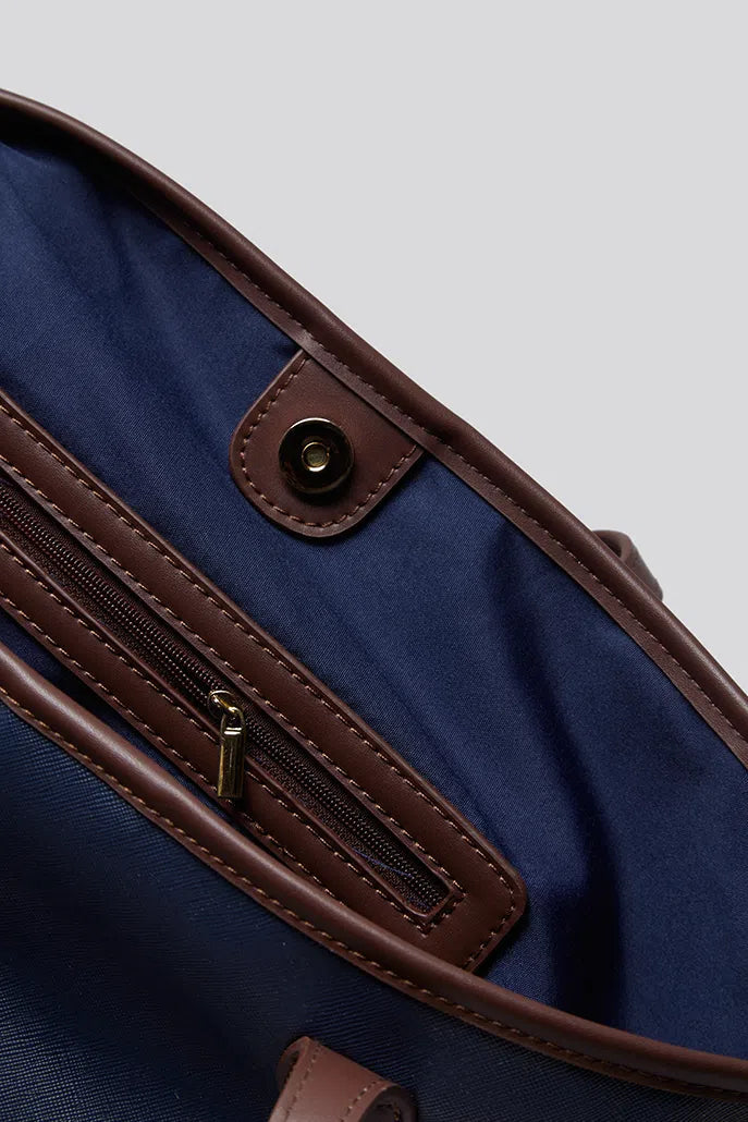 Amelia Contrast Strap Tote Bag - Navy