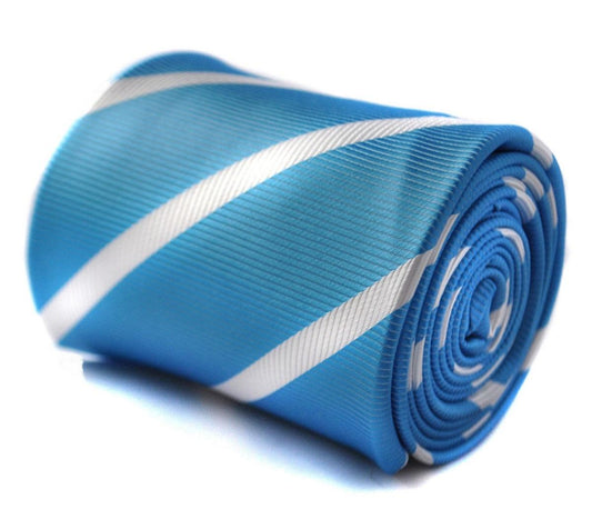 medium blue tie with white club stripes