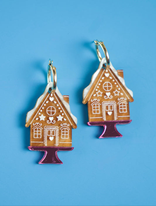Gingerbread House Hoop Earrings