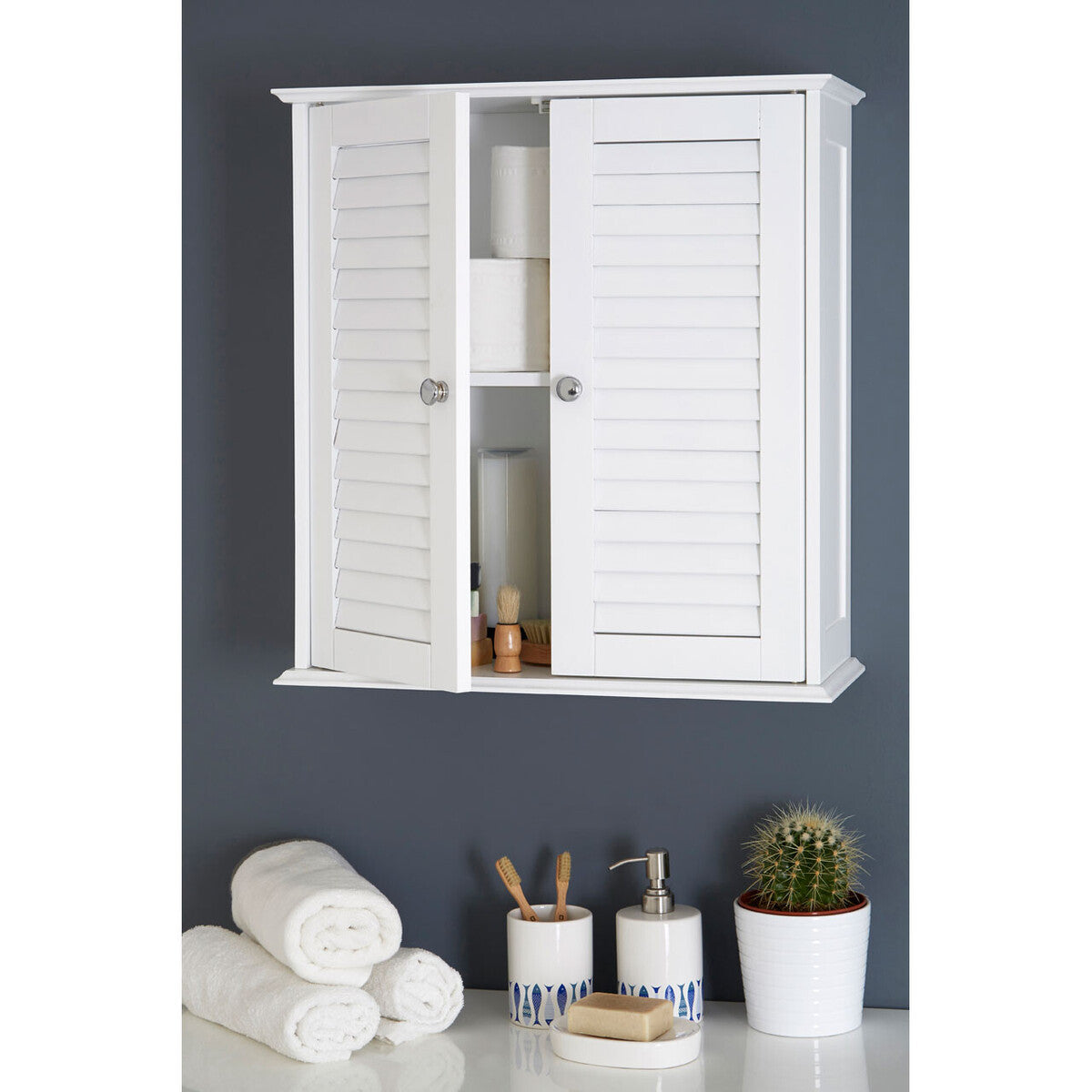 Shutter White Wood 2 Door Wall Cabinet