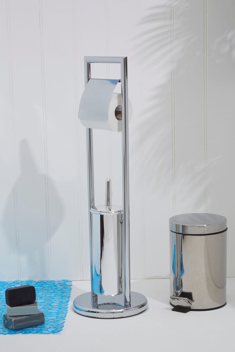 Chrome Finish Toilet Brush and Roll Holder | Linnea