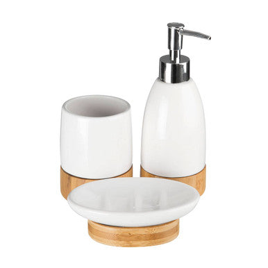 Earth White Ceramic and Bamboo 3 Piece Bathroom Set