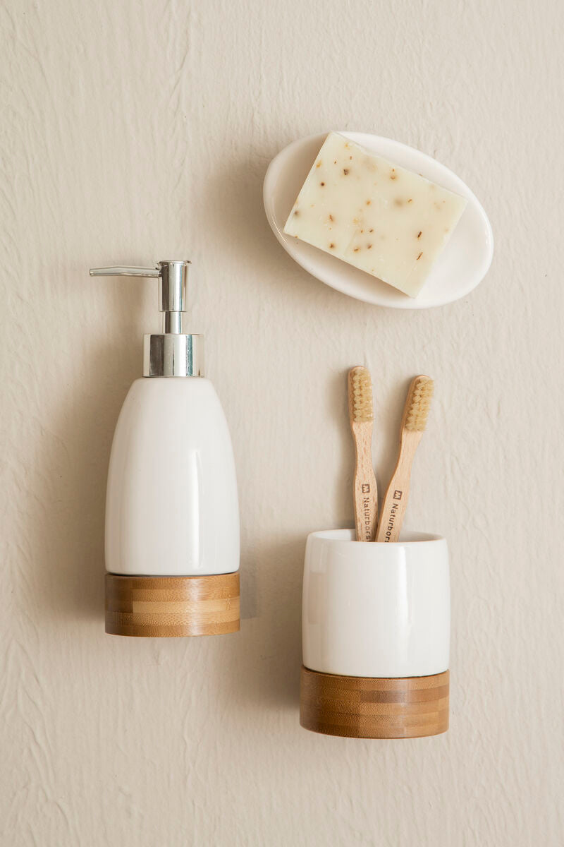 Earth White Ceramic and Bamboo 3 Piece Bathroom Set