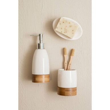 Earth White Ceramic and Bamboo 3 Piece Bathroom Set