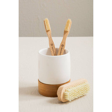Earth White Ceramic and Bamboo 3 Piece Bathroom Set