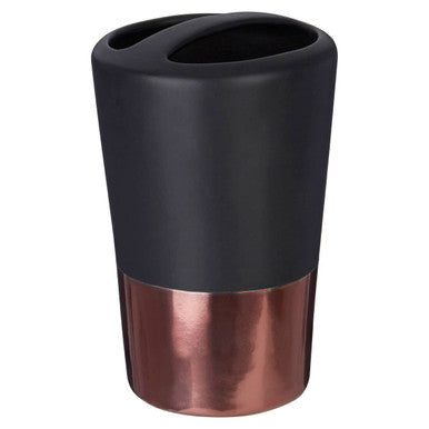 Alpha Black Stoneware Toothbrush Holder with Copper Base