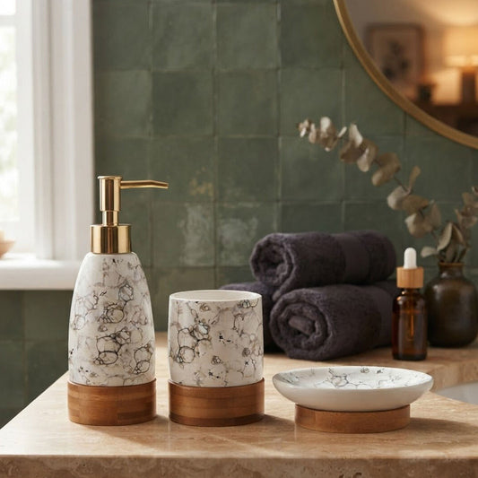 3 Piece Marble Print Bathroom Set | Earth