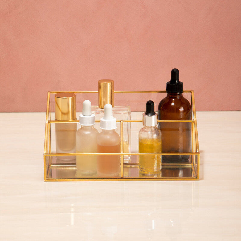 Beauty Glass Makeup Organiser With 3 Compartments