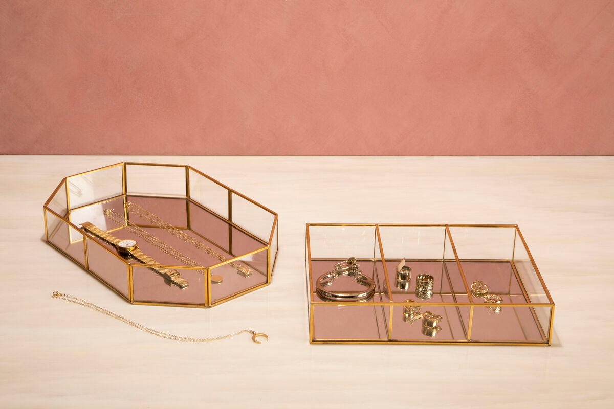 Vintage Glass Octagonal Jewellery Tray