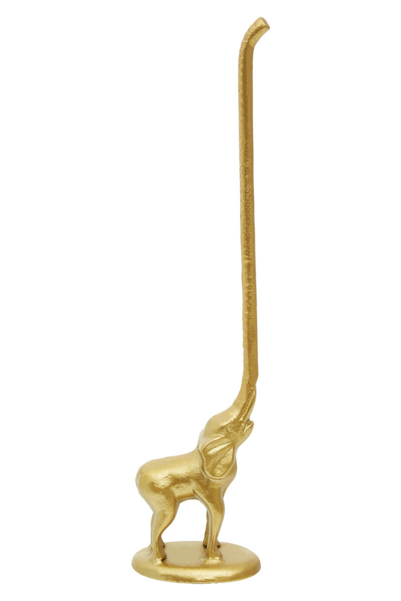 Gold Finish Elephant Toilet Roll Holder with Round Base | Fauna