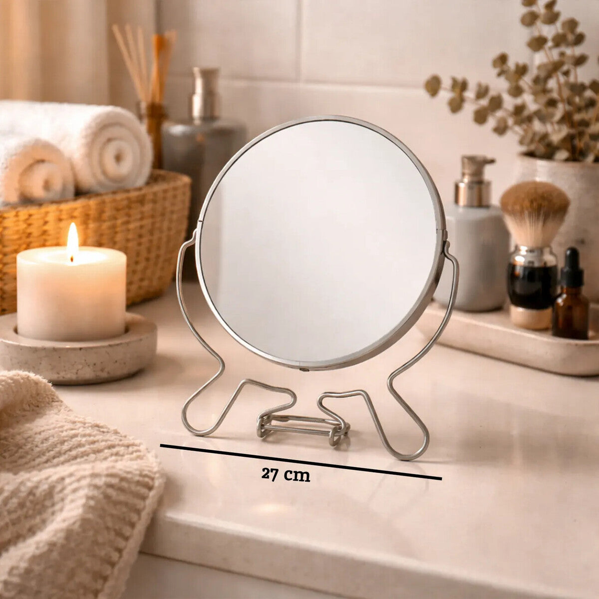 Mison Silver Effect Two Sided Small Shaving Mirror