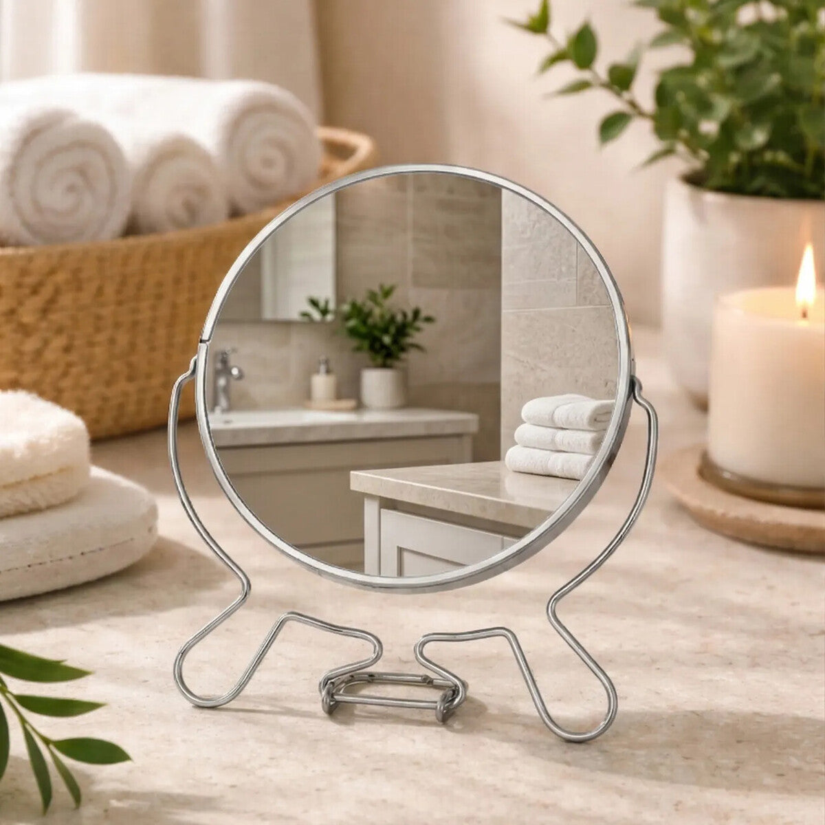 Mison Silver Effect Two Sided Small Shaving Mirror