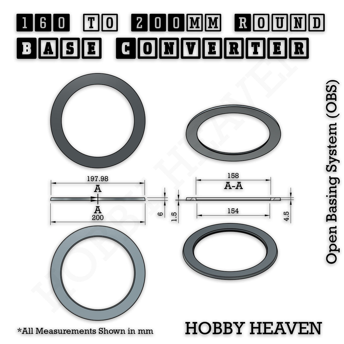 Round to Round Base Converters 3D Print Full Range