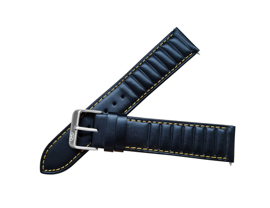Black Ribbed Leather Race Watch Strap