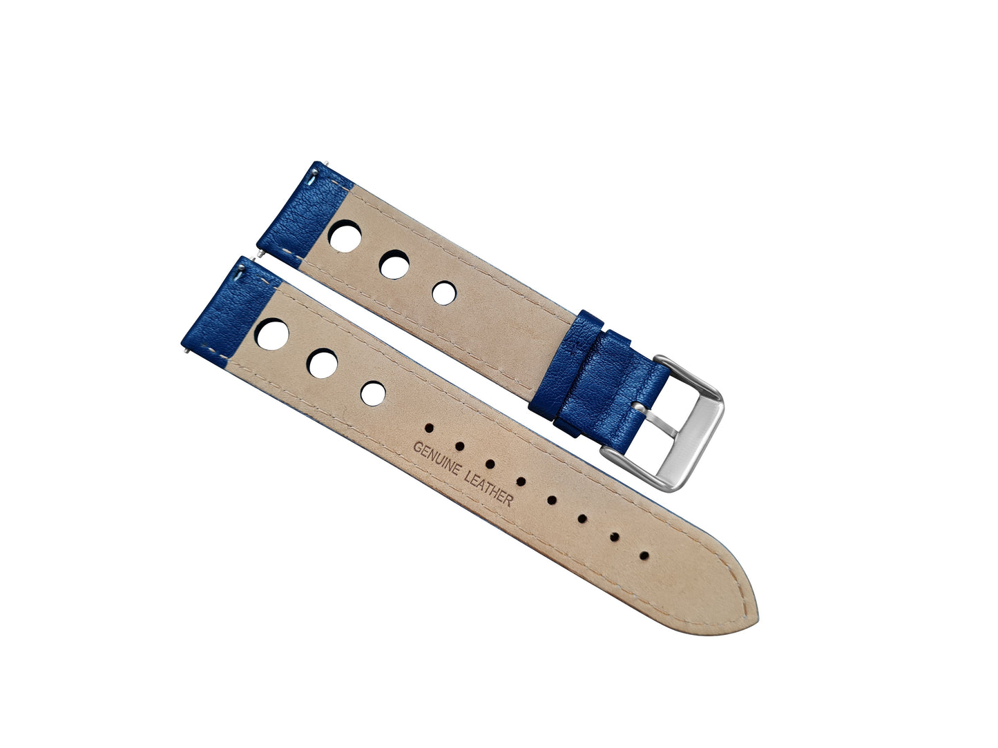 Blue Leather Rally Hole Watch Strap
