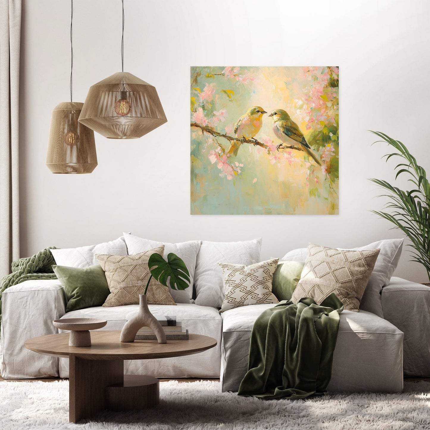 Lovebirds on Blossom Canvas