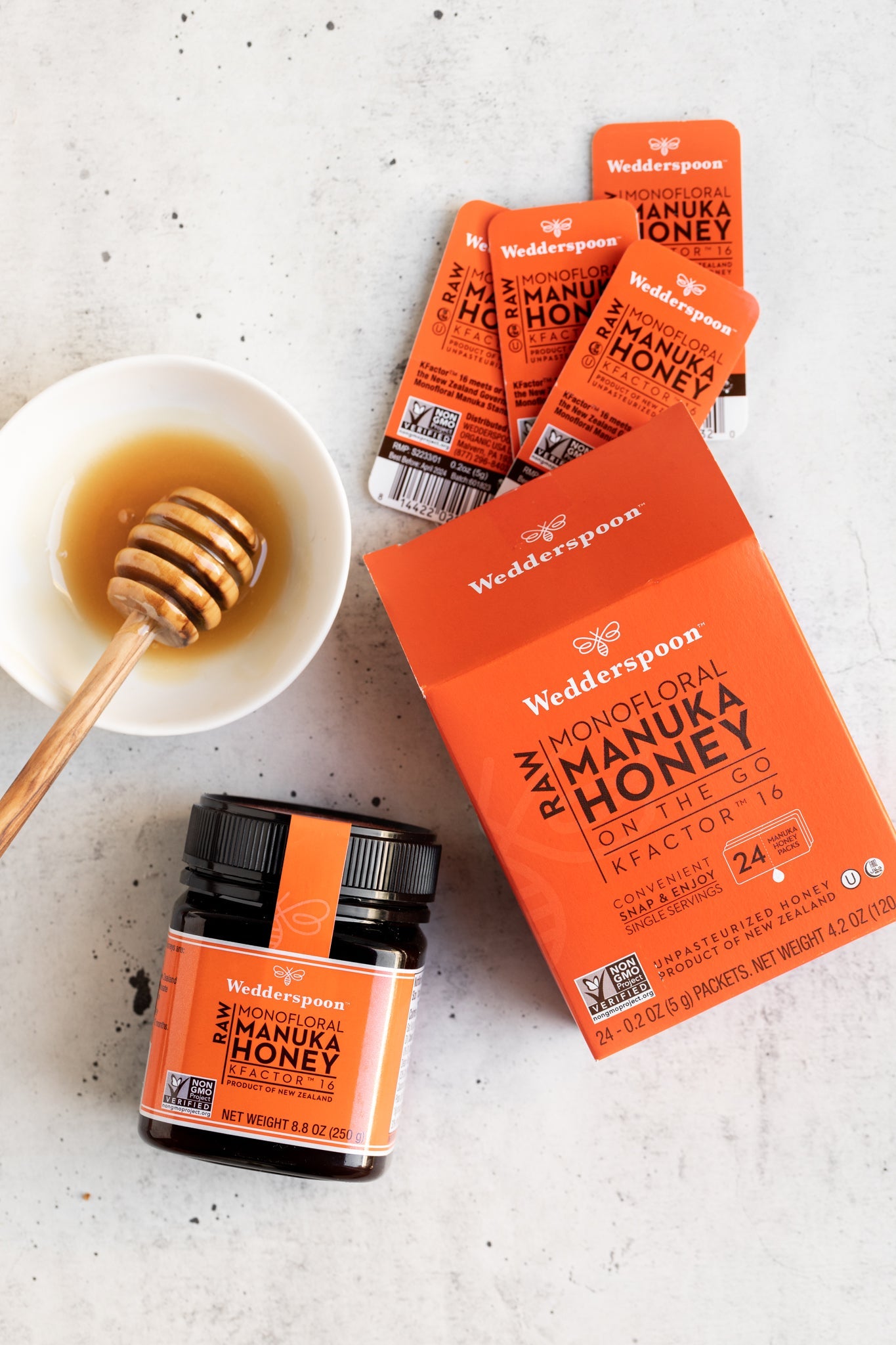 Wedderspoon Honey On The Go KFactor 16+ Manuka Snap Packs 120g (24 snaps per box)