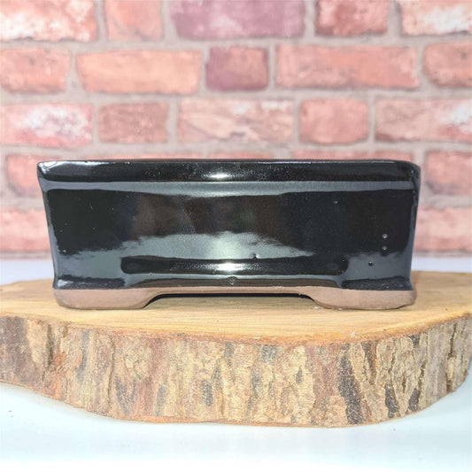 16cm Glazed Bonsai Pot | Rectangle | 16cm x 13cm x 6cm | Black
