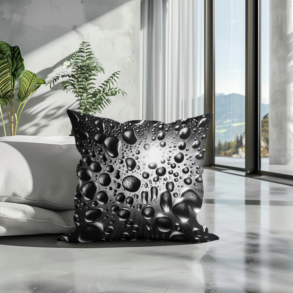 Vivid Raindrops: Glass Reflection Cotton Cushion