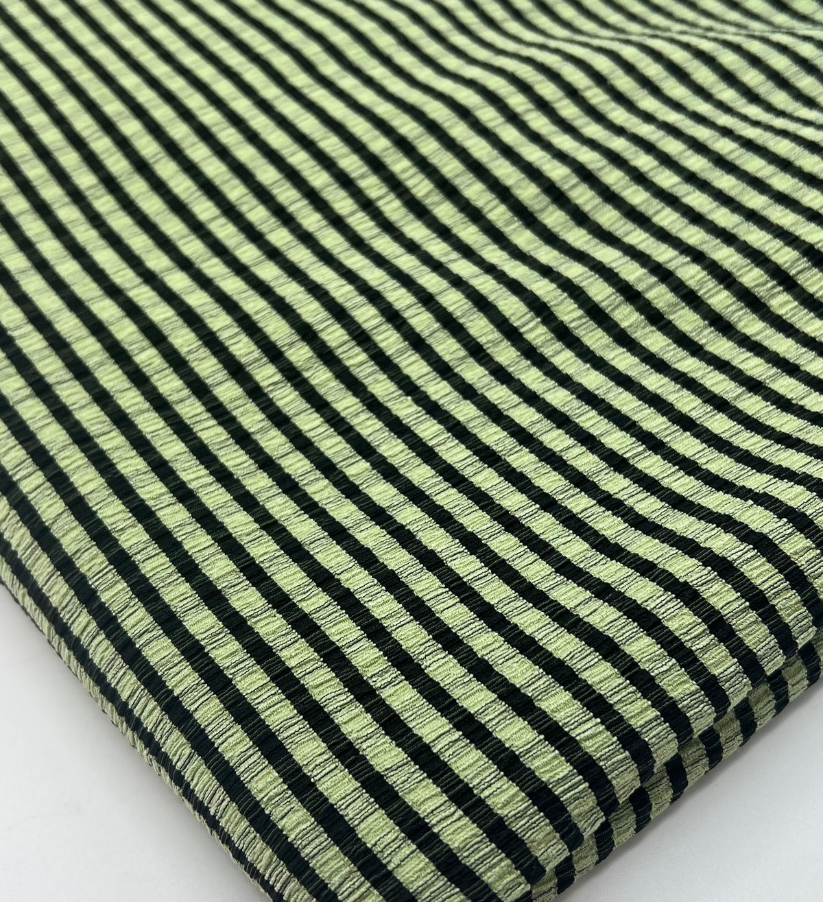 Green Black Gingham Detail Print Lightweight Crinkle Crepe Fabric