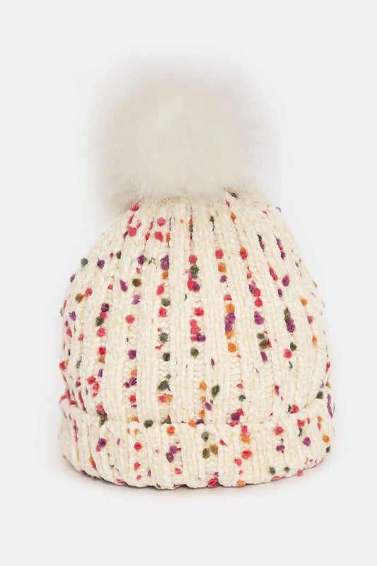 Louche Shannon Knitted Nep Beanie With Faux Fur Bobble - Off White