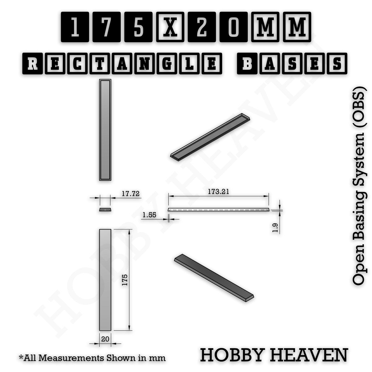 Rectangle Bases Range Sizes - 125x50mm to 200x175mm Large Sizes 3d Print Full Range Tabletop Games
