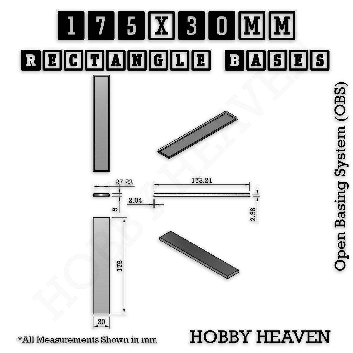 Rectangle Bases Range Sizes - 125x50mm to 200x175mm Large Sizes 3d Print Full Range Tabletop Games