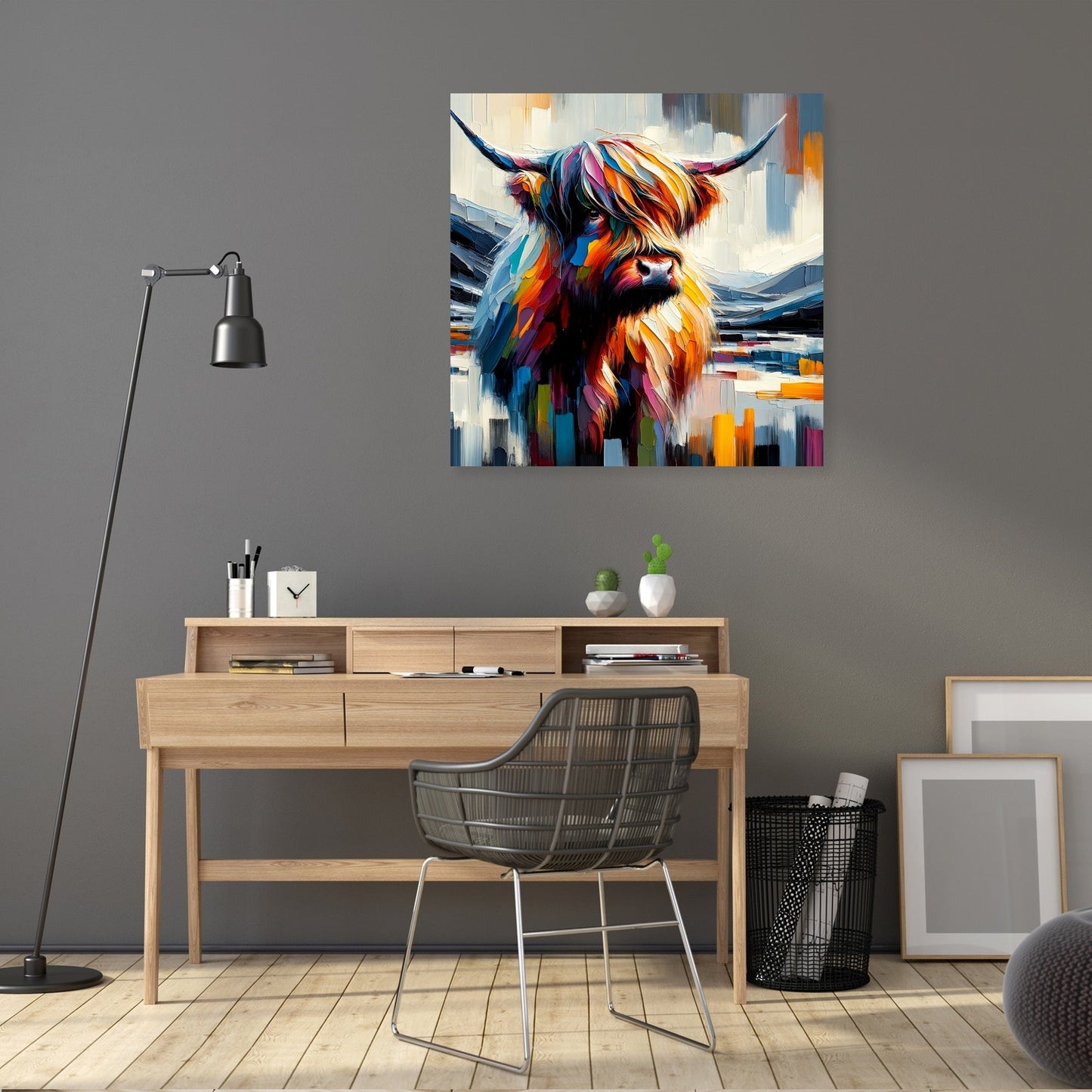 Vibrant Highland Cow Abstract Canvas