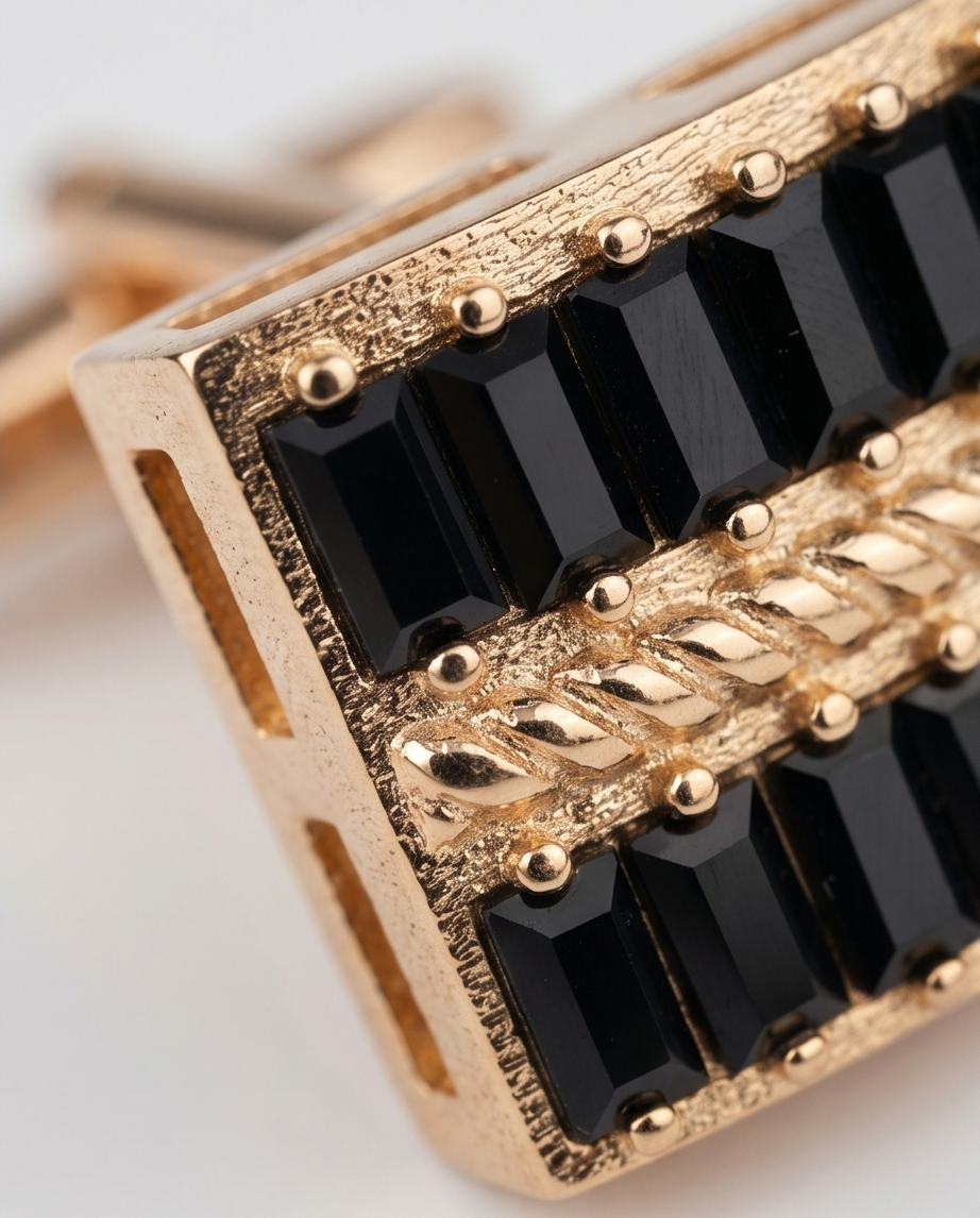 Rose Gold & Black Baguette Rectangular Cufflinks
