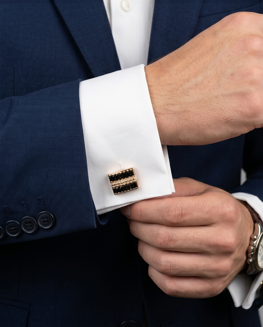 Rose Gold & Black Baguette Rectangular Cufflinks
