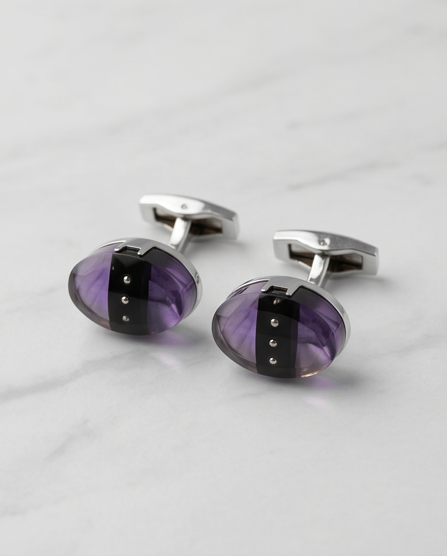 Purple & Black Striped Oval Cufflinks