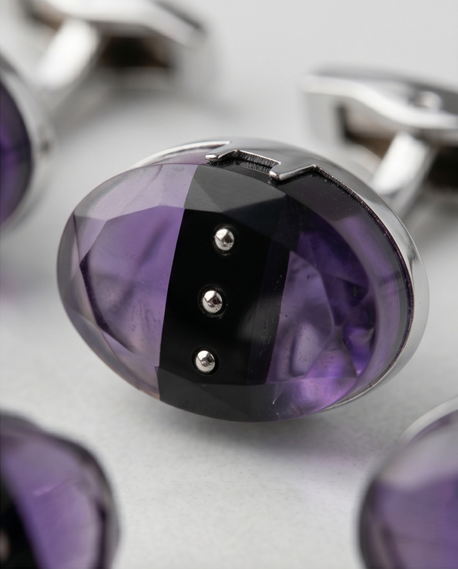 Purple & Black Striped Oval Cufflinks