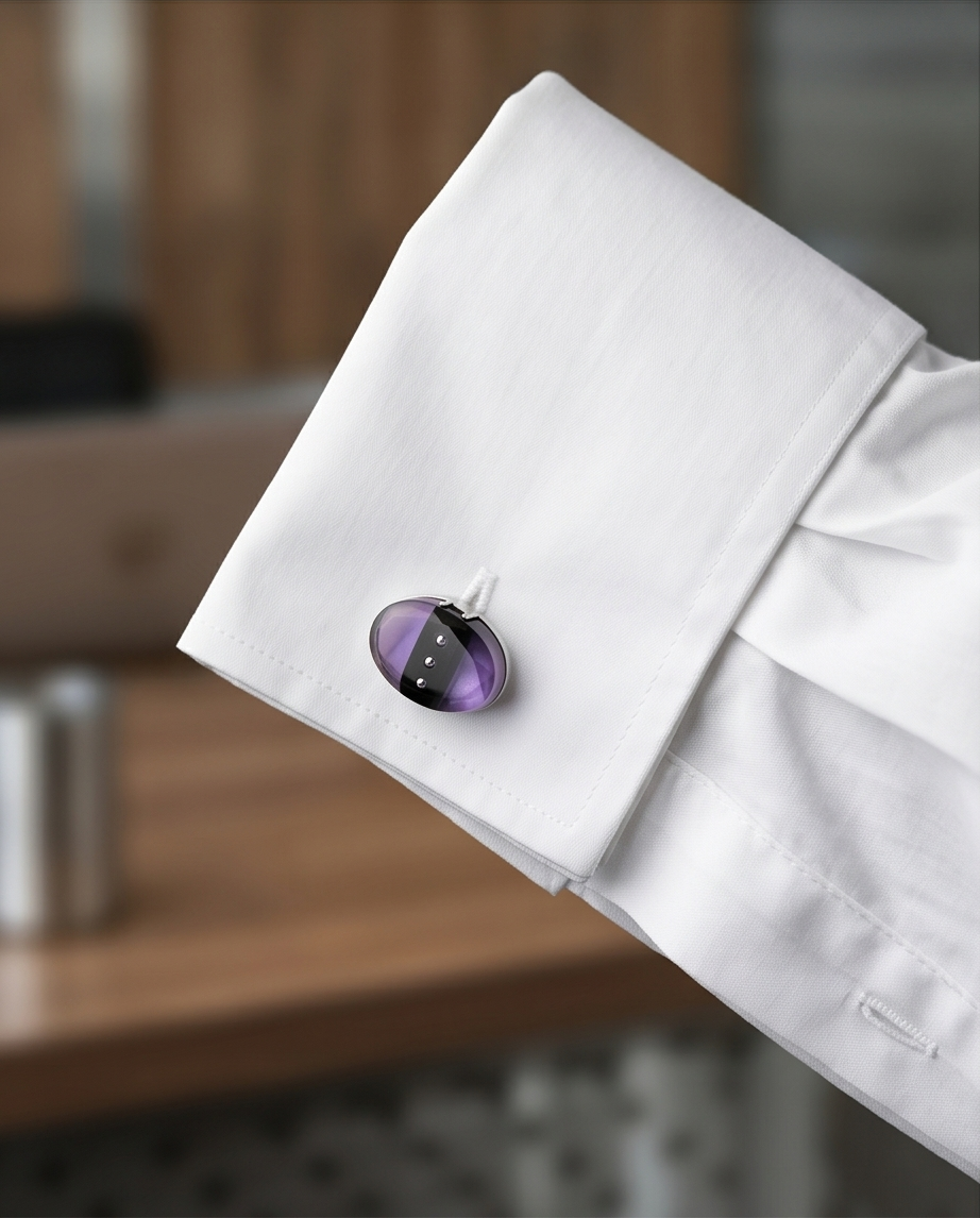 Purple & Black Striped Oval Cufflinks