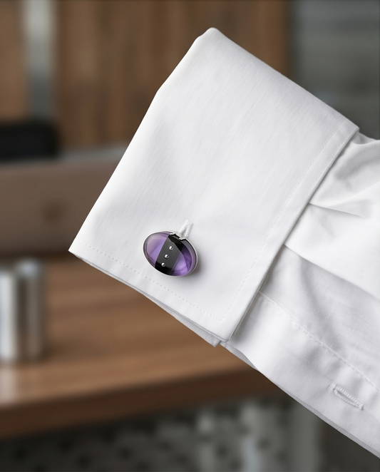 Purple & Black Striped Oval Cufflinks
