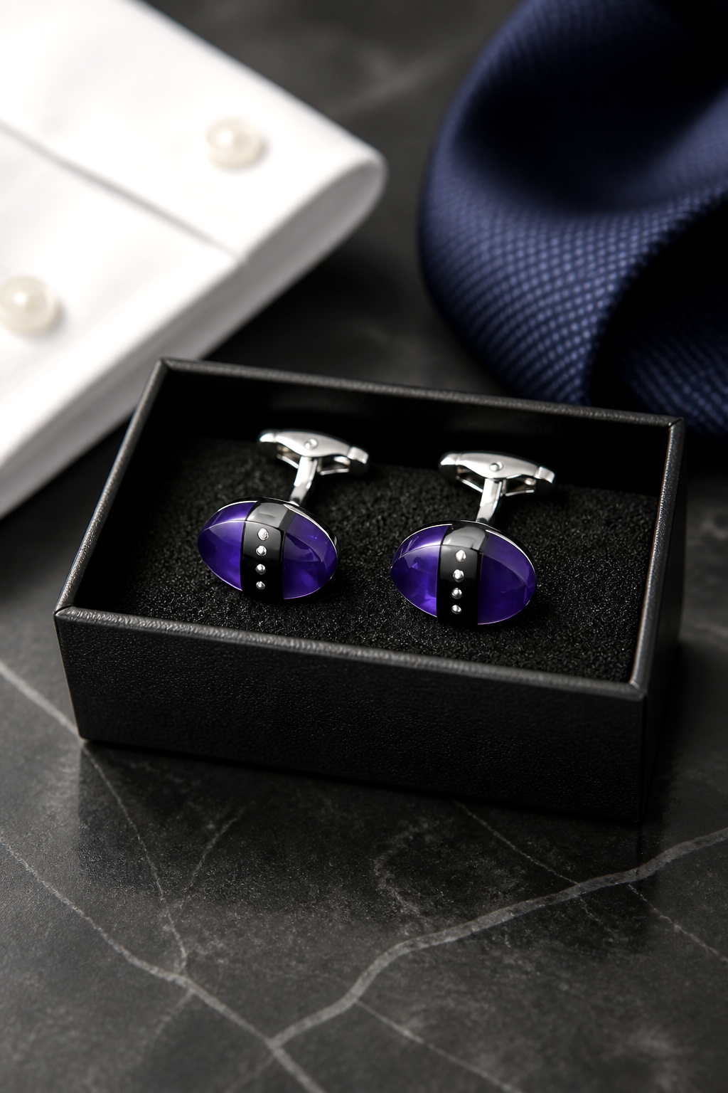 Purple & Black Striped Oval Cufflinks