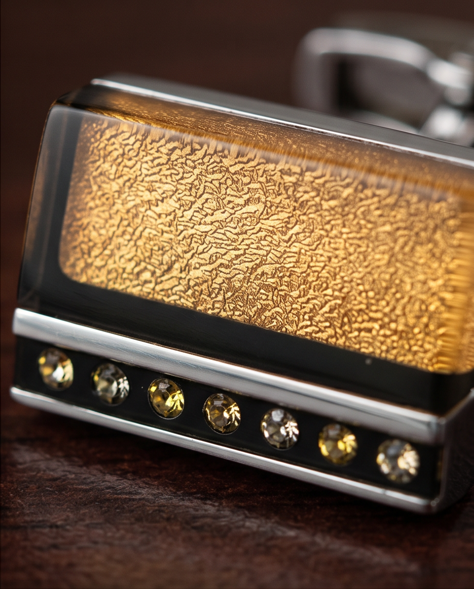Textured Amber & Crystal Rectangle Cufflinks