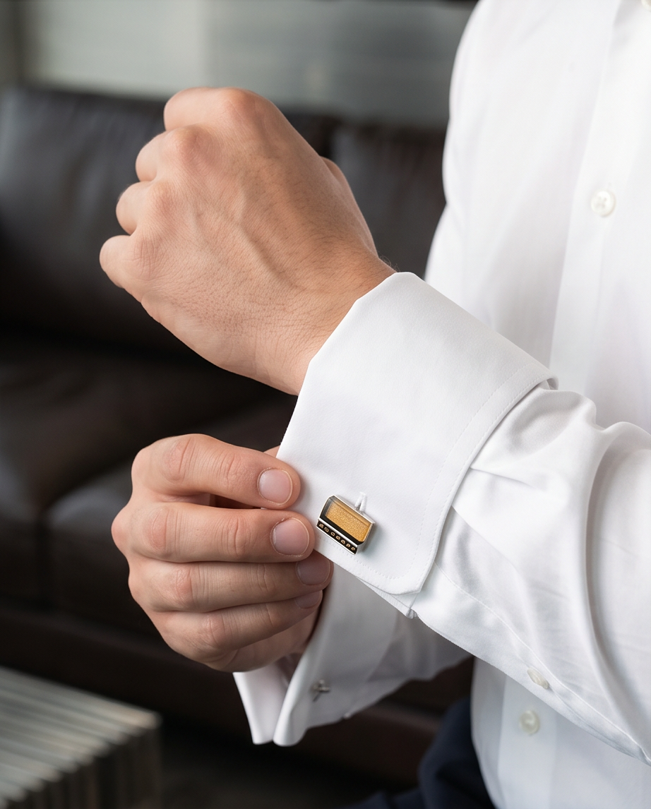 Textured Amber & Crystal Rectangle Cufflinks
