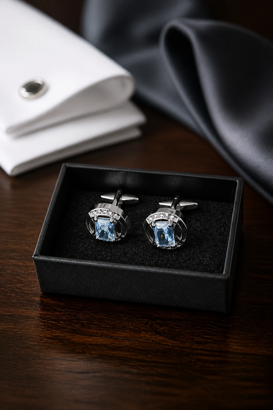 Sky Blue Crystal & Diamond Accent Cufflinks